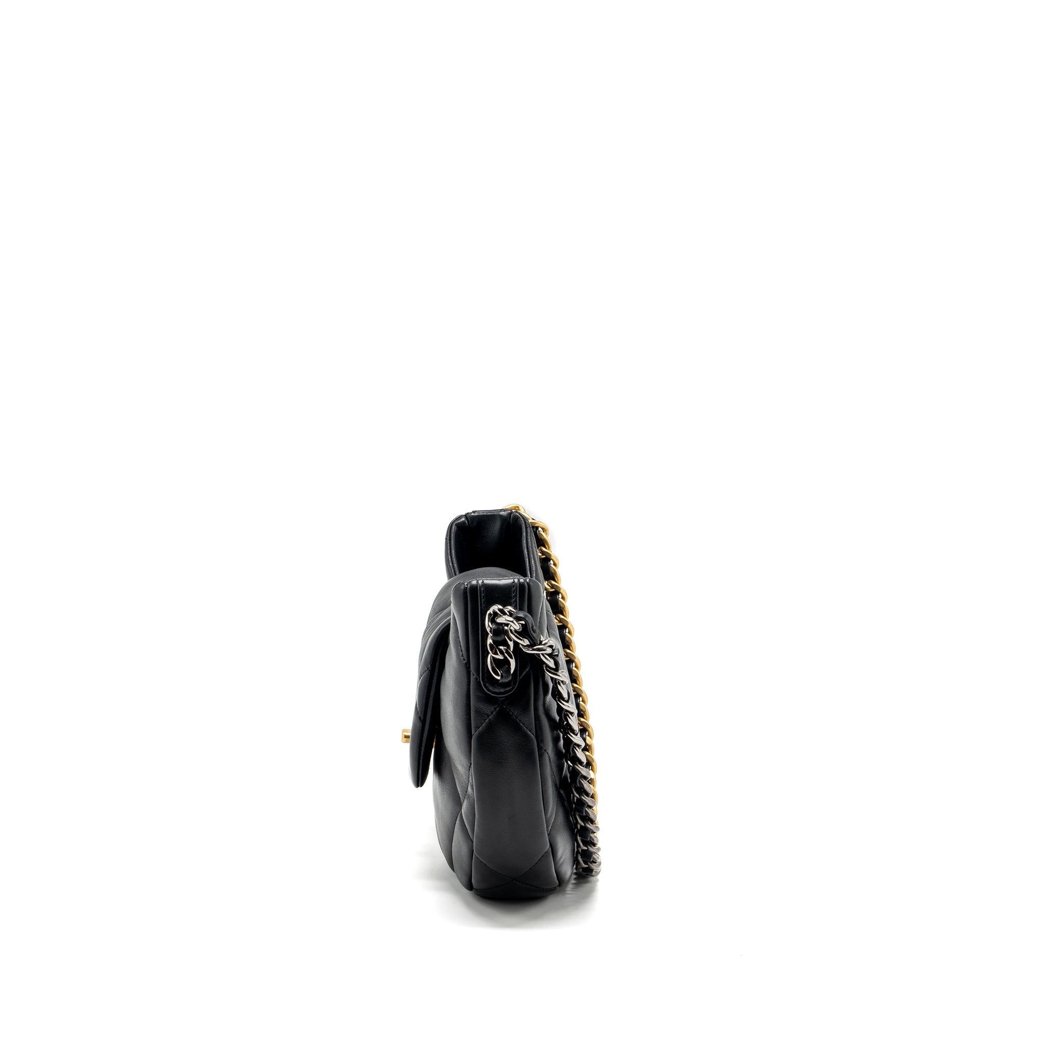 CHANEL 24C HOBO SHOULDER BAG LAMBSKIN BLACK MULTICOLOUR HARDWARE (MICROCHIP)
