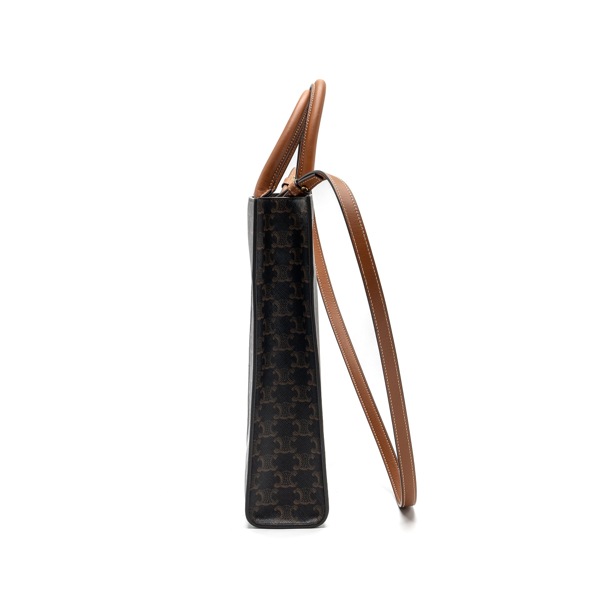 CELINE CABAS VERTICAL IN TRIOMPHE CANVAS AND CALFSKIN TAN GHW