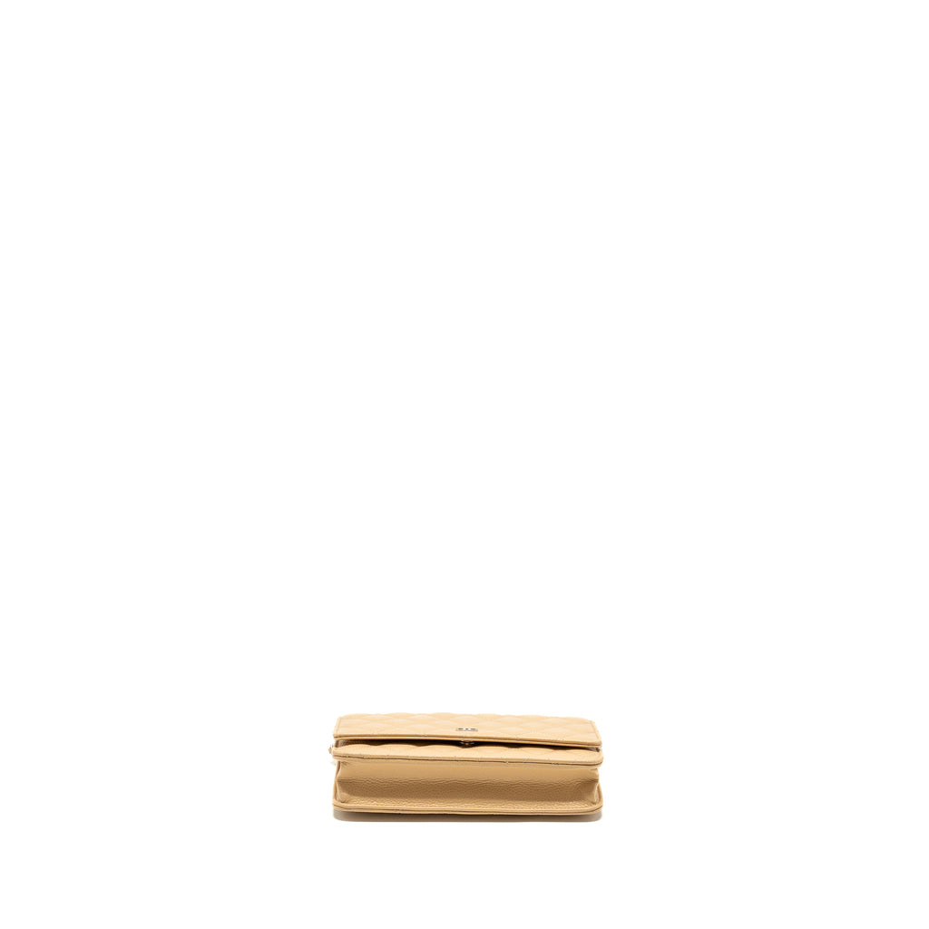 CHANEL CLASSIC WALLET ON CHAIN CAVIAR BEIGE SHW (MICROCHIP)
