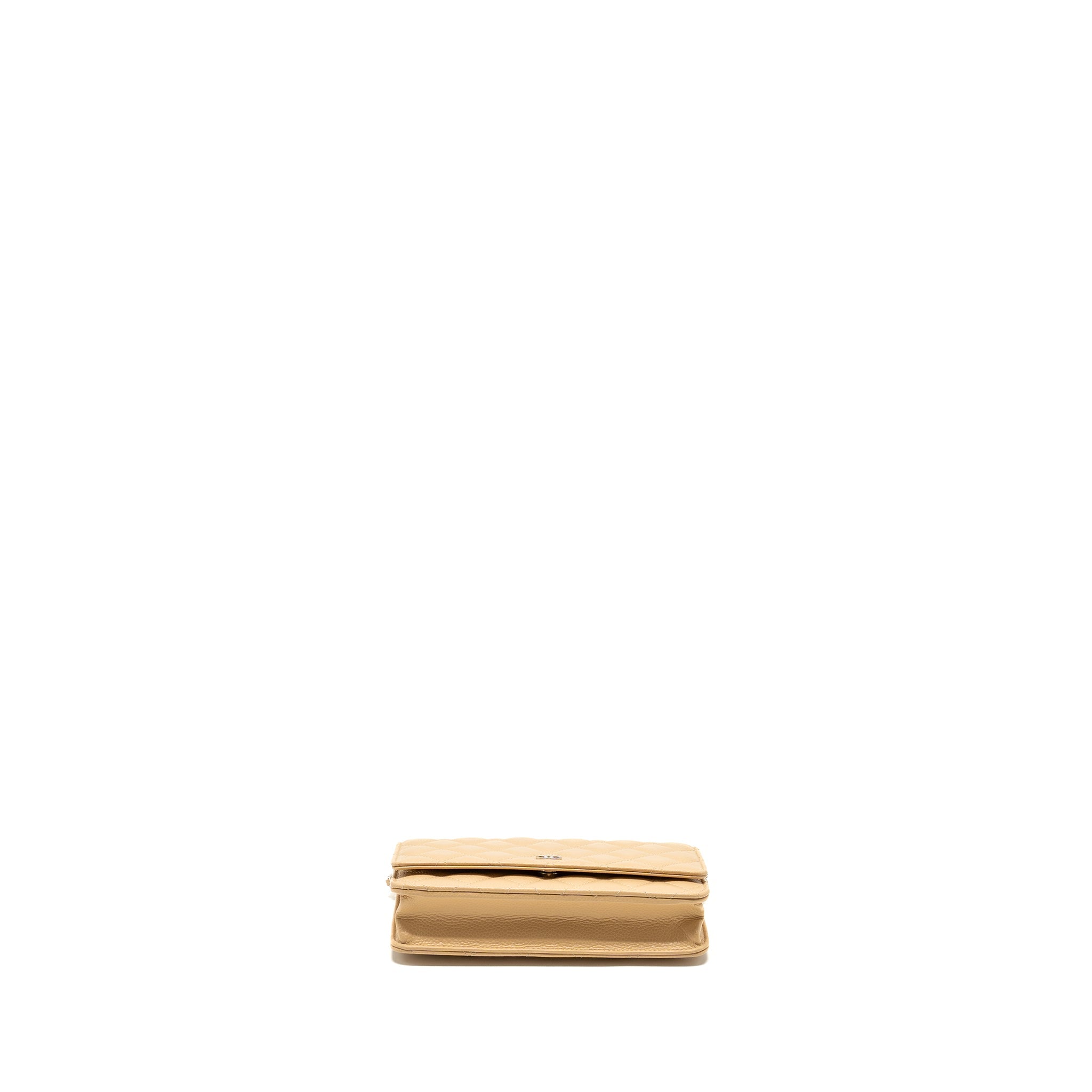 CHANEL CLASSIC WALLET ON CHAIN CAVIAR BEIGE SHW (MICROCHIP)