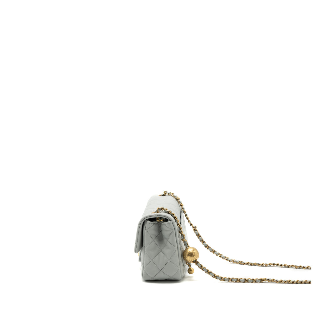 CHANEL 23C PEARL CRUSH MINI SQUARE FLAP BAG LAMBSKIN GREY GHW (MICROCHIP)