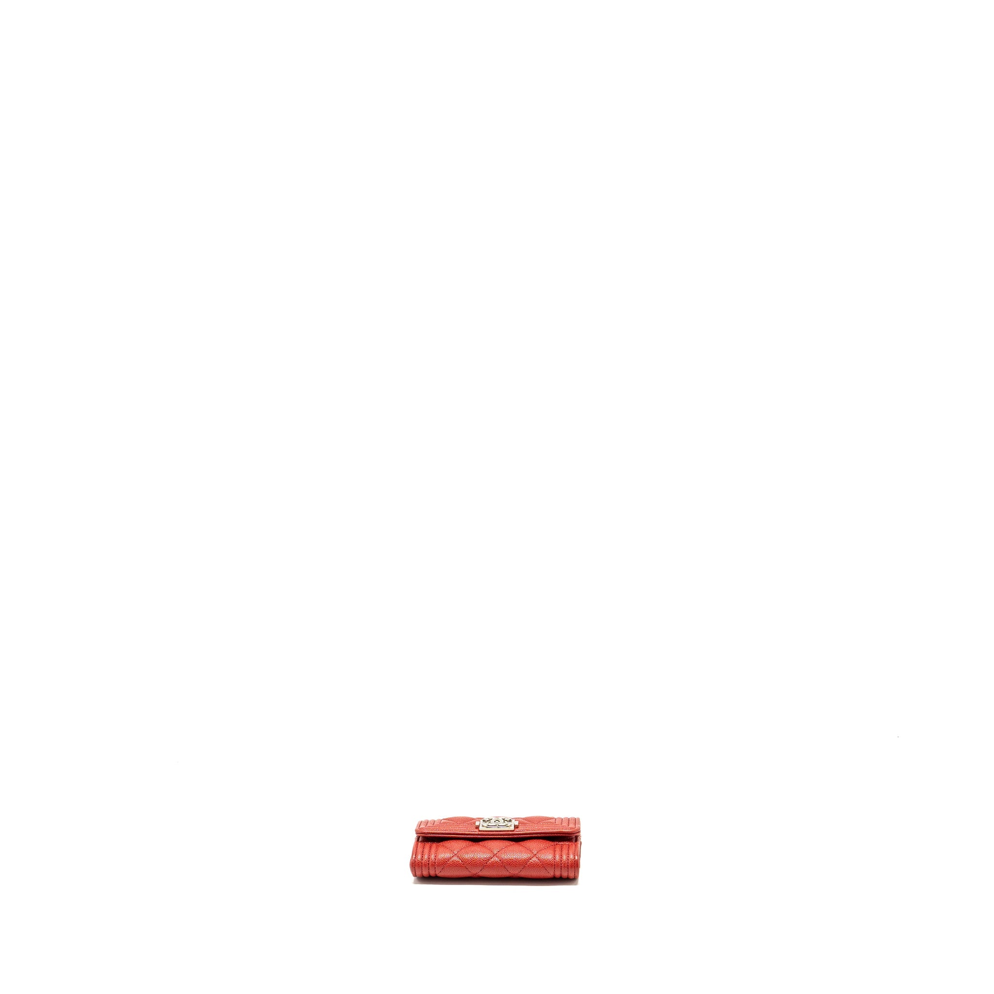 CHANEL BOY FLAP CARD HOLDER CAVIAR RED SHW