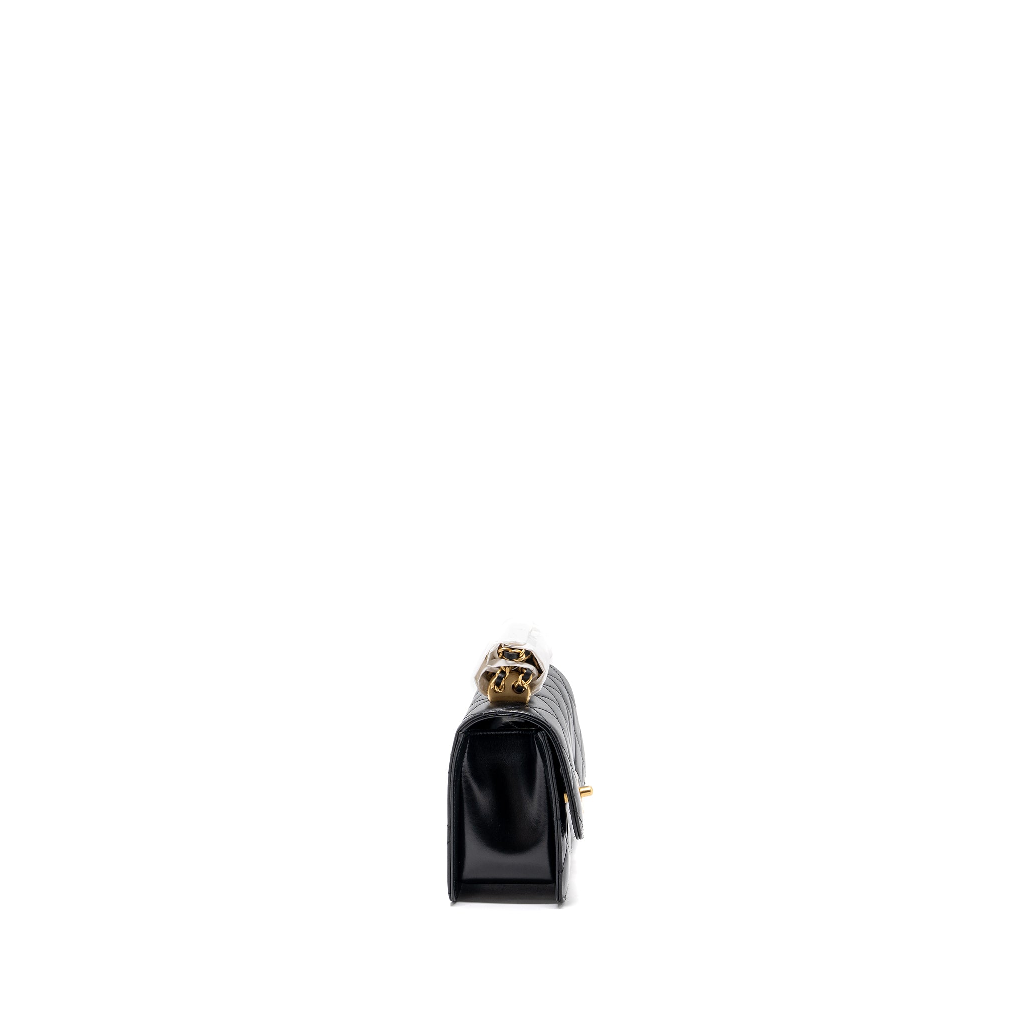CHANEL 24C GOLD CRUSH MINI FLAP BAG CALFSKIN BLACK GHW  (MICROCHIP)