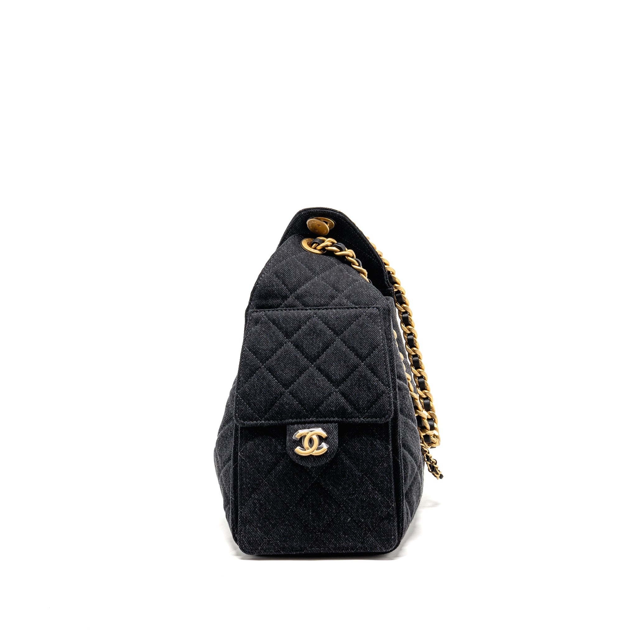 CHANEL SMALL 25 BAG WASHED DENIM BLACK GHW (MICROCHIP)