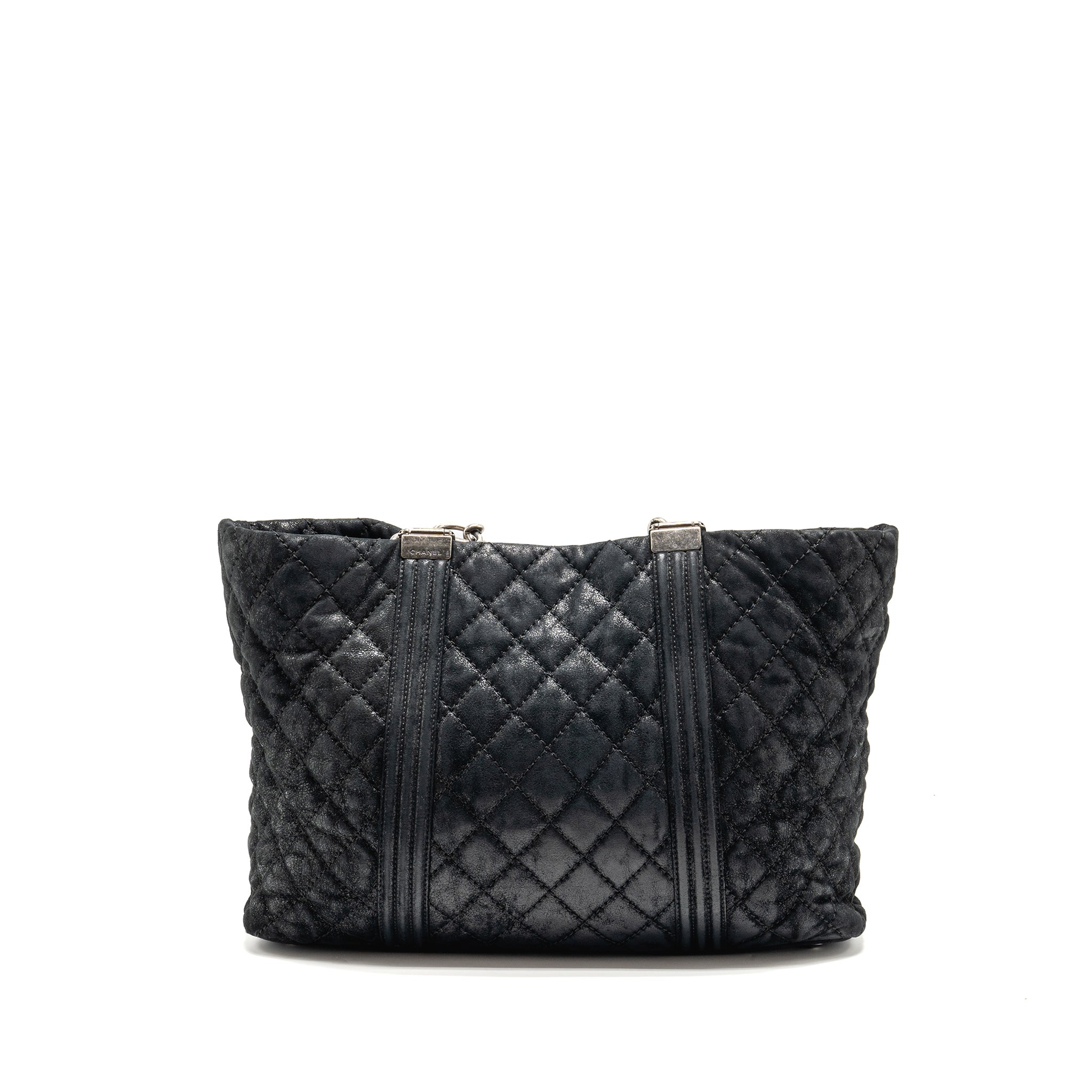 CHANEL LARGE BOY SHOPPING TOTE BAG CALFSKIN IRIDESCENT NAVY SHW