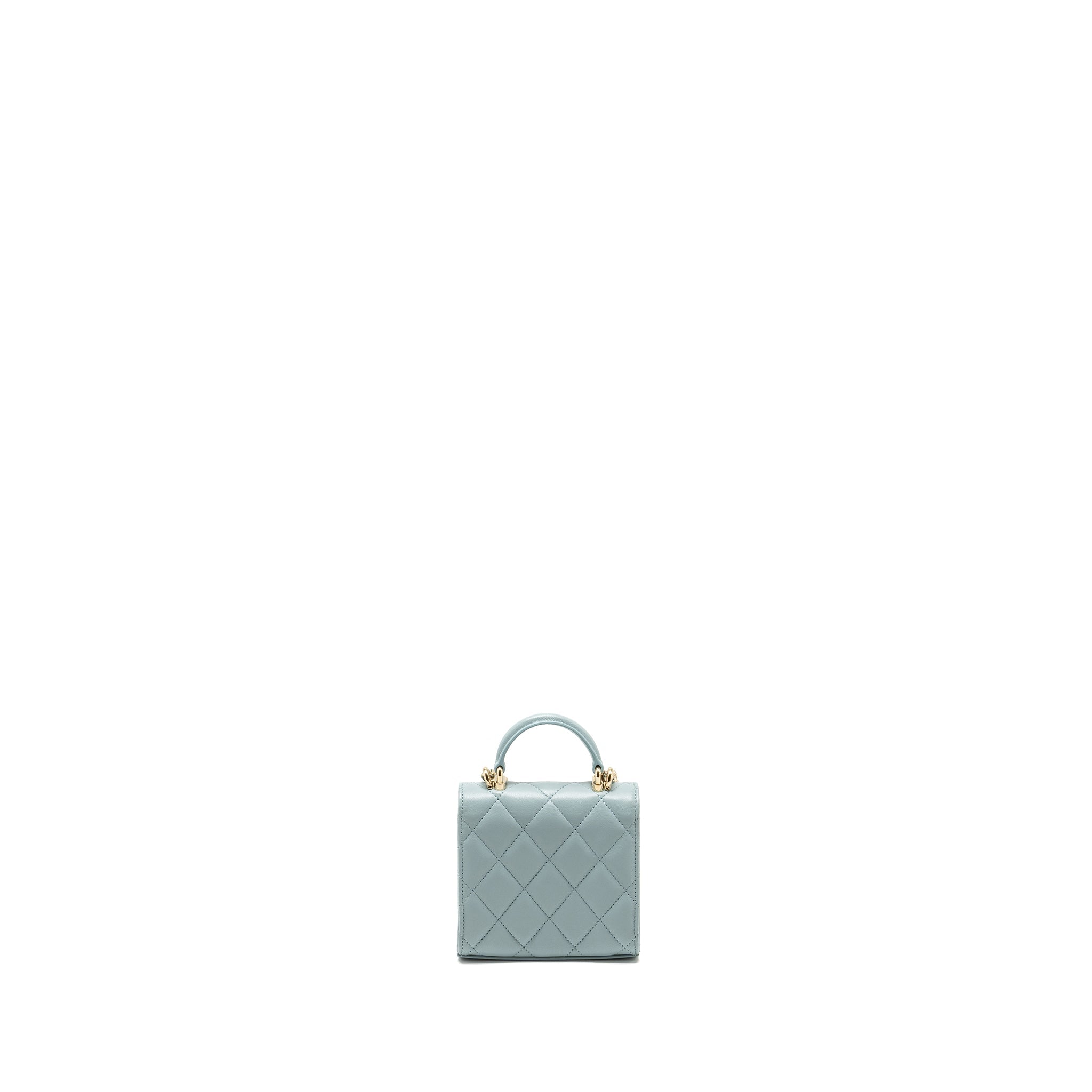 CHANEL TOP HANDLE MINI FLAP BAG LAMBSKIN LIGHT BLUE LGHW