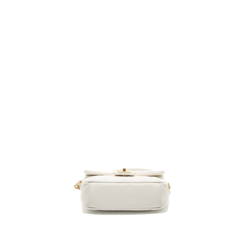 CHANEL 22A SMALL FLAP BAG BUTTON ON CHAIN CAVIAR WHITE BRUSHED GHW (MICROCHIP)