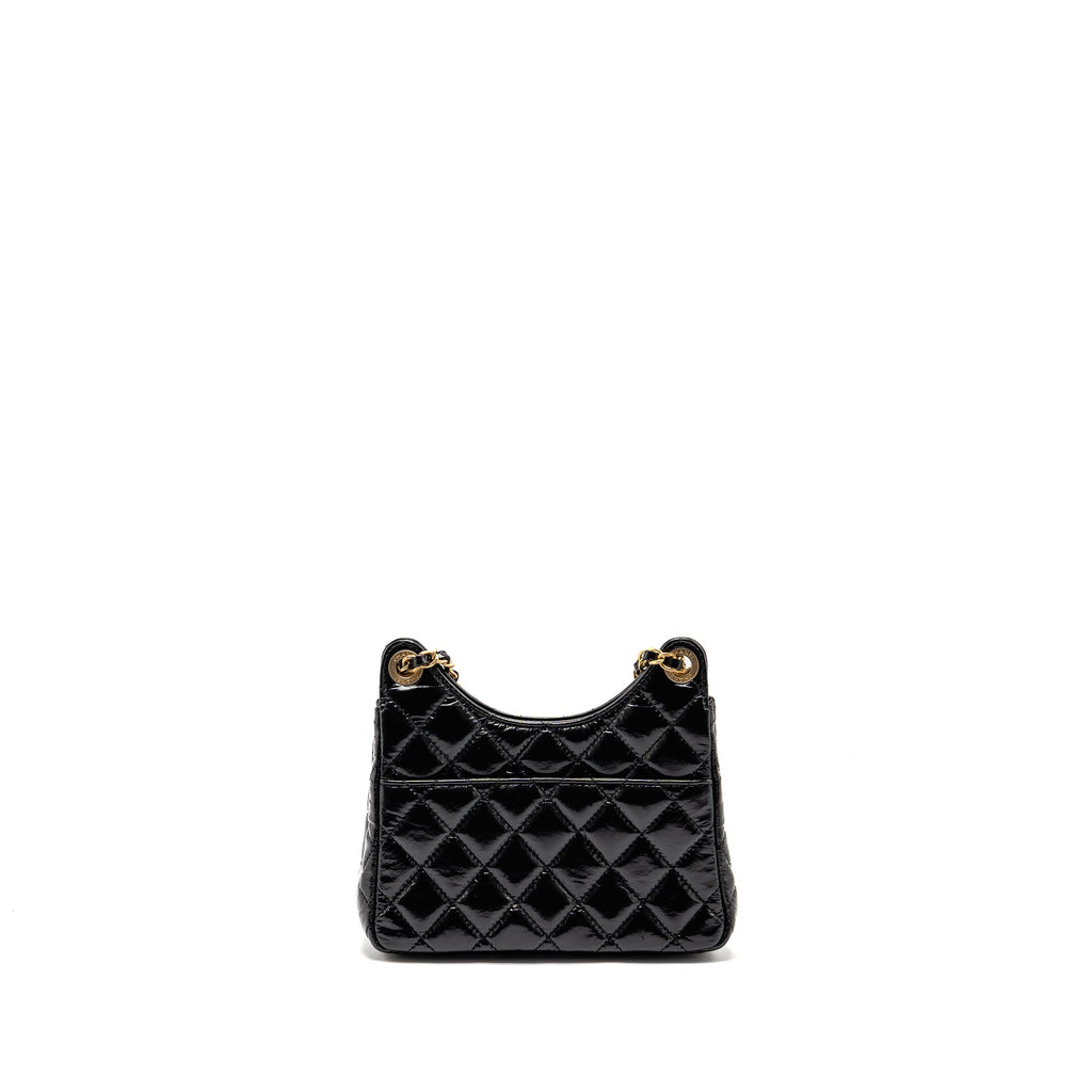 CHANEL 23P HOBO BAG SHINY CALFSKIN BLACK BRUSHED GHW(MICROCHIP)