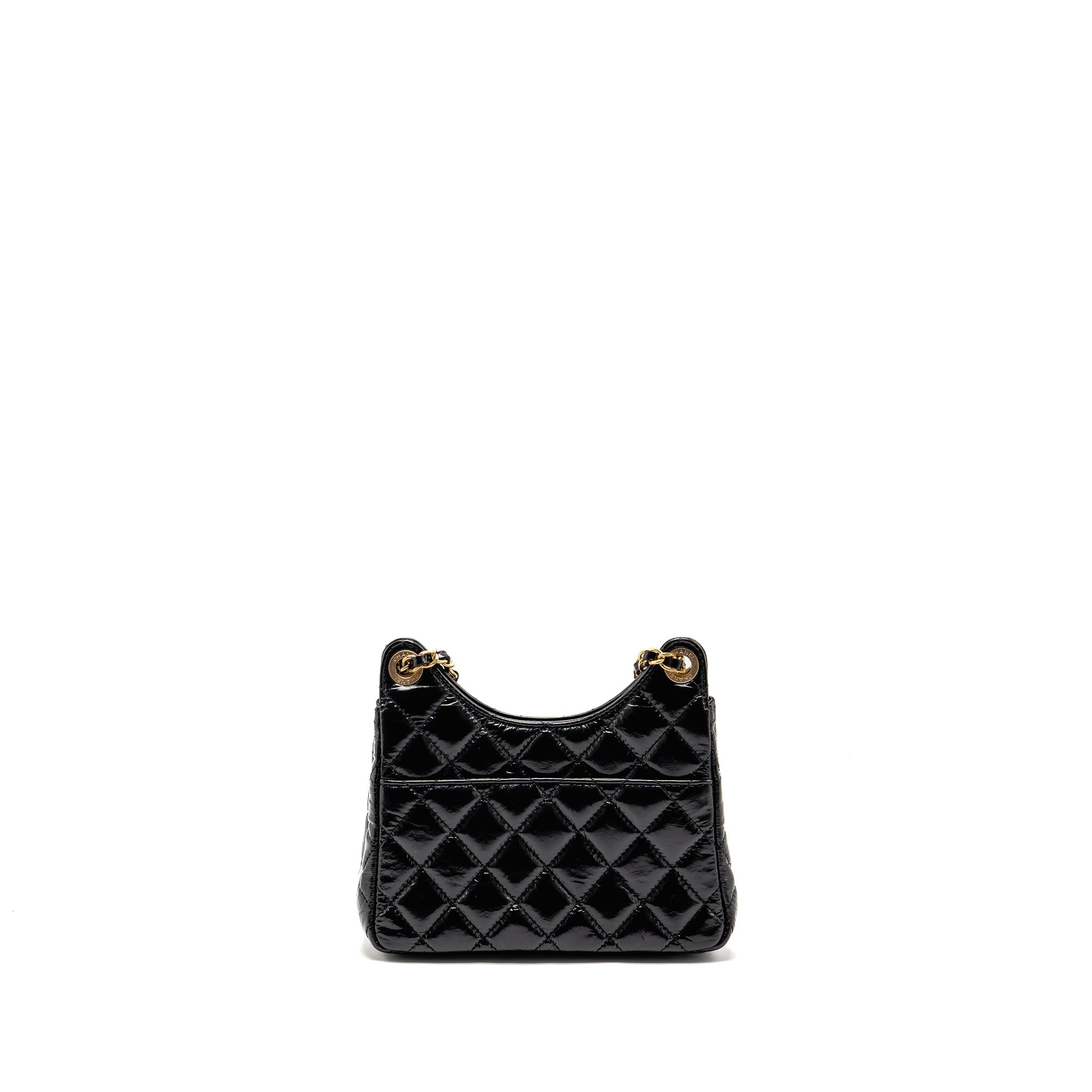 CHANEL 23P HOBO BAG SHINY CALFSKIN BLACK BRUSHED GHW(MICROCHIP)