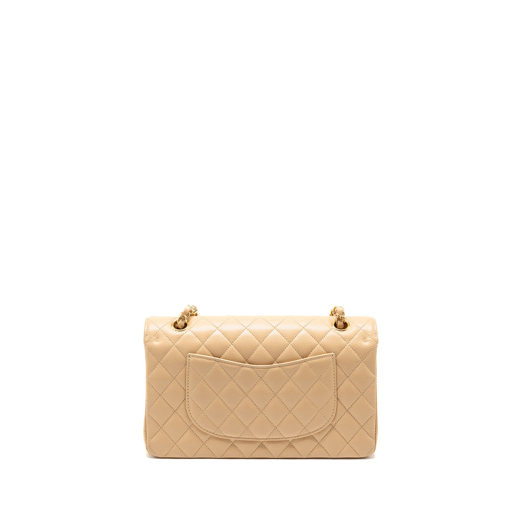 CHANEL MEDIUM CLASSIC DOUBLE FLAP BAG CAVIAR BEIGE LGHW (MICROCHIP)