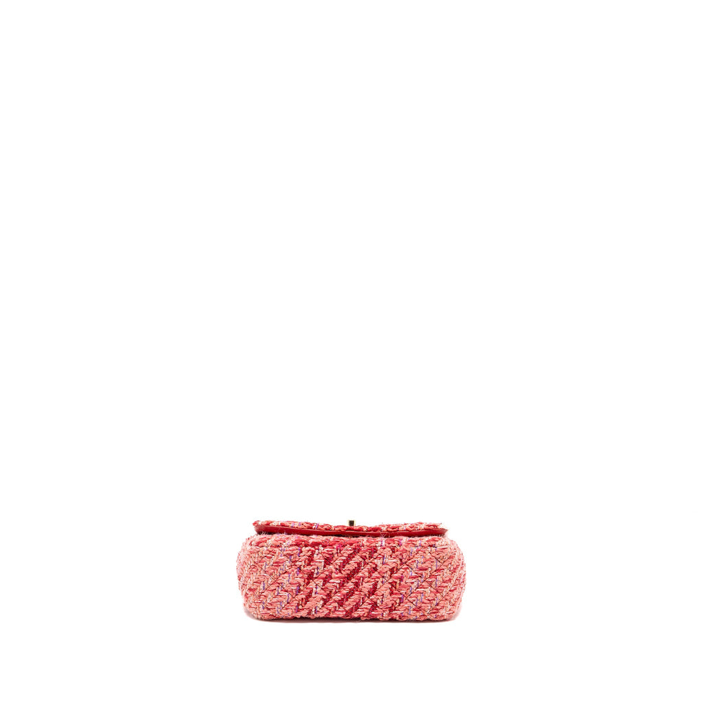 CHANEL MINI RECTANGULAR FLAP BAG TWEED MULTICOLOUR PINK LGHW (MICROCHIP)