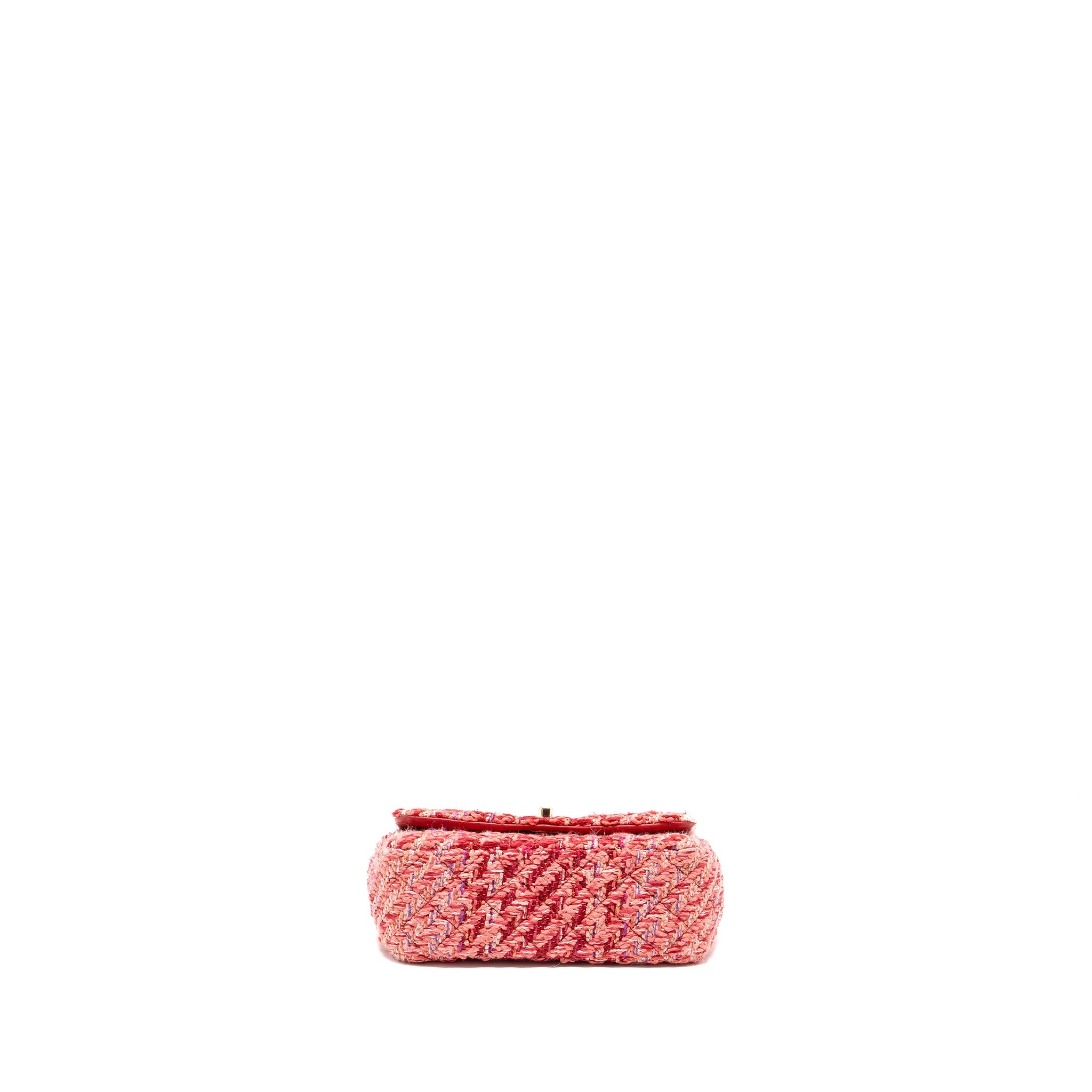 CHANEL MINI RECTANGULAR FLAP BAG TWEED MULTICOLOUR PINK LGHW (MICROCHIP)
