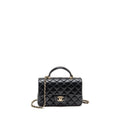 CHANEL TOP HANDLE MINI RECTANGULAR FLAP BAG LAMBSKIN BLACK LGHW (MICROCHIP)