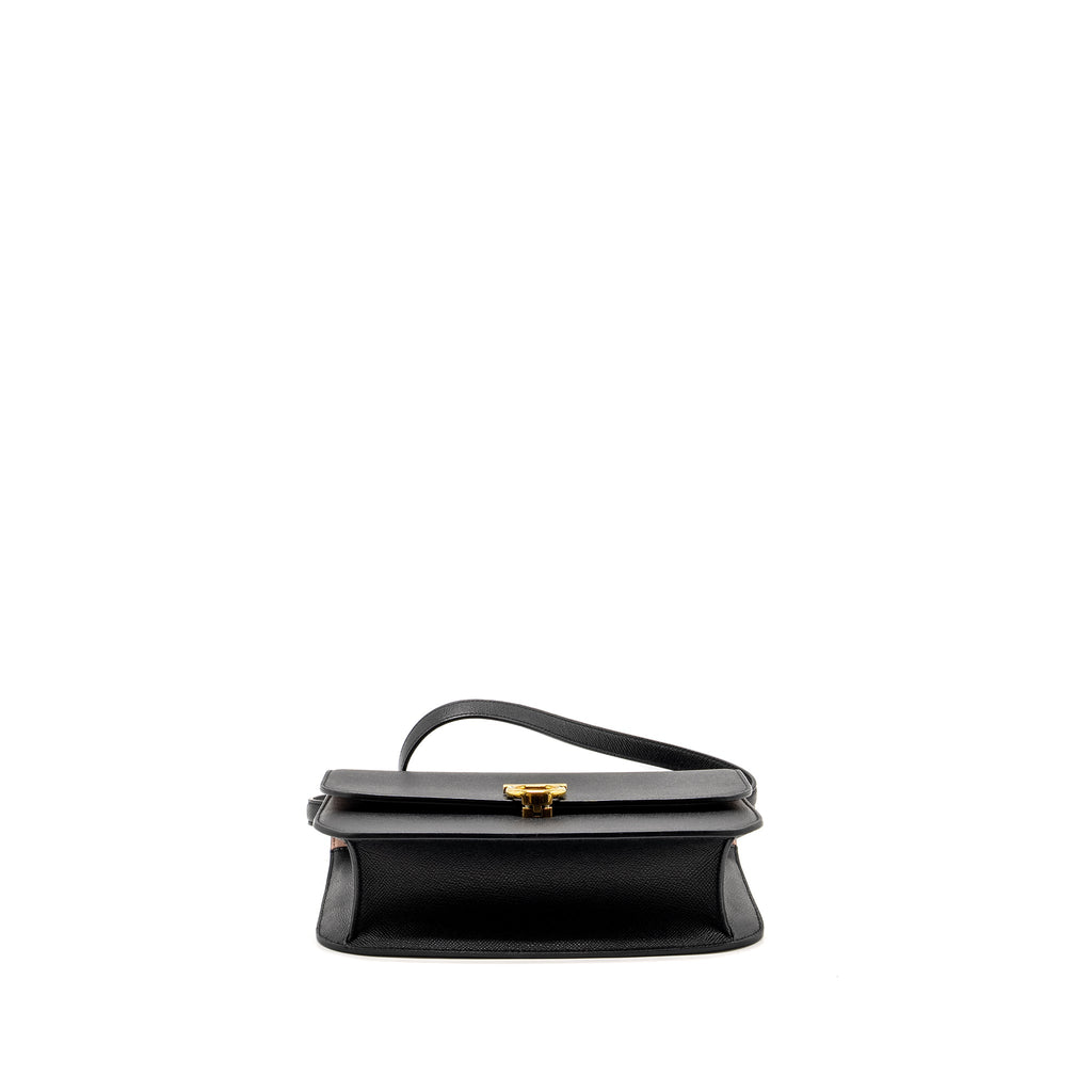 SALVATORE FERRAGAMO GANCINI ROUNDED FLAP BAG CALFSKIN BLACK GHW
