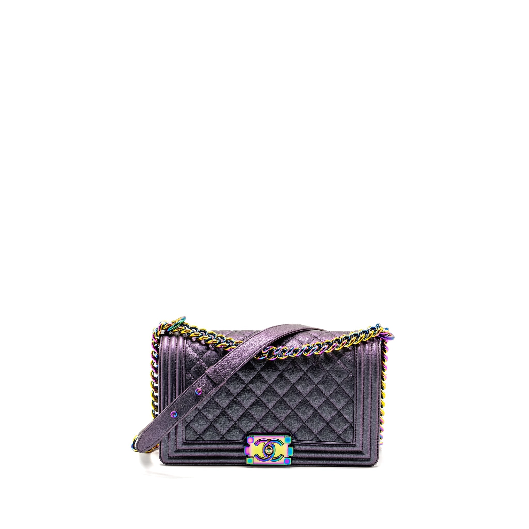 CHANEL MEDIUM BOY BAG GOATSKIN IRIDESCENT PURPLE MULTICOLOUR HARDWARE