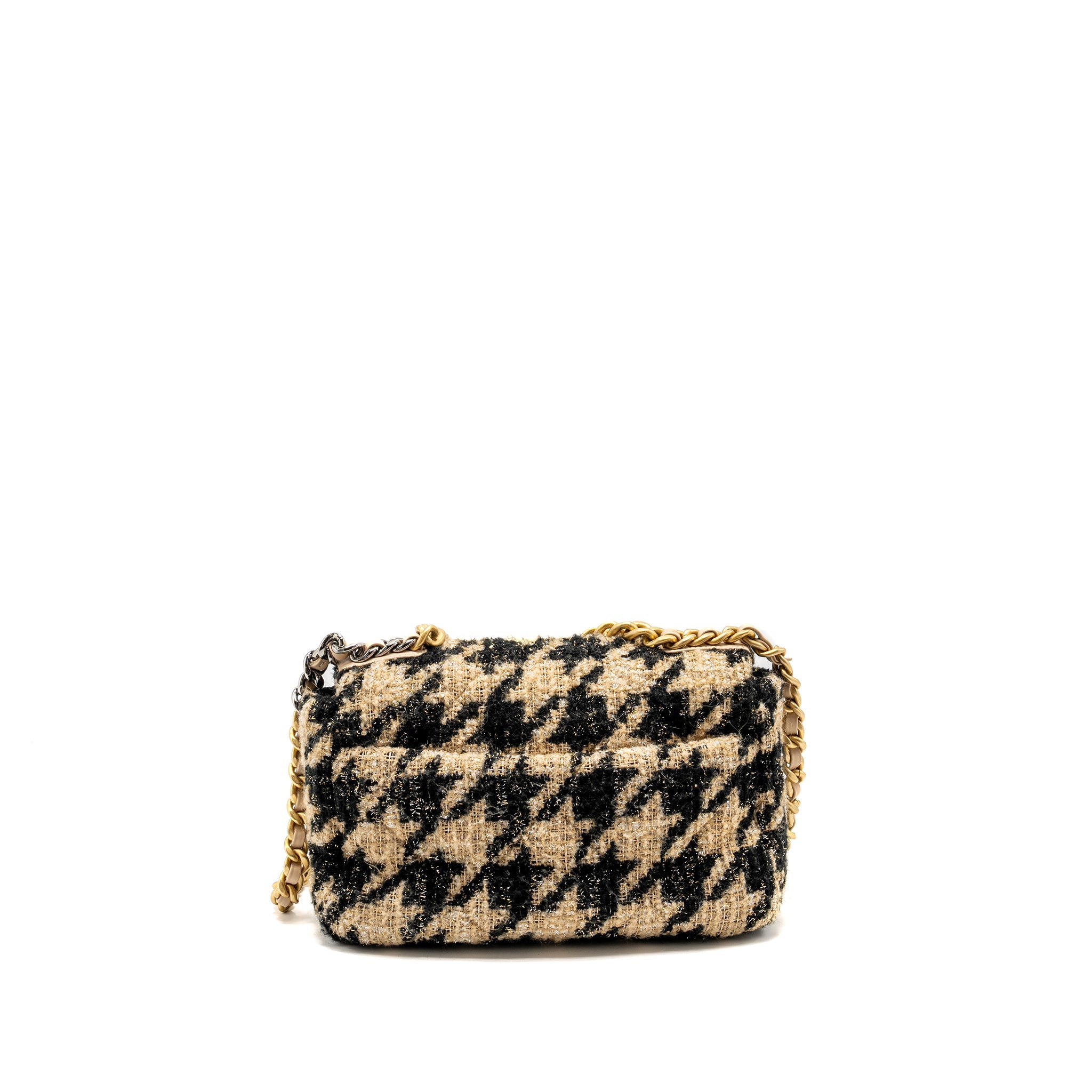 CHANEL SMALL 19 BAG TWEED BEIGE / BLACK MULTICOLOUR HARDWARE
