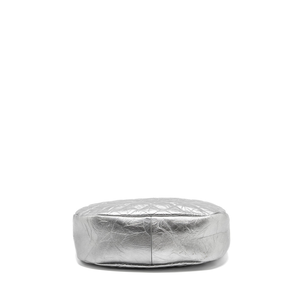 CHANEL 31 BAG QUILTED CRUMPLED CALFSKIN METALLIC SILVER SHW