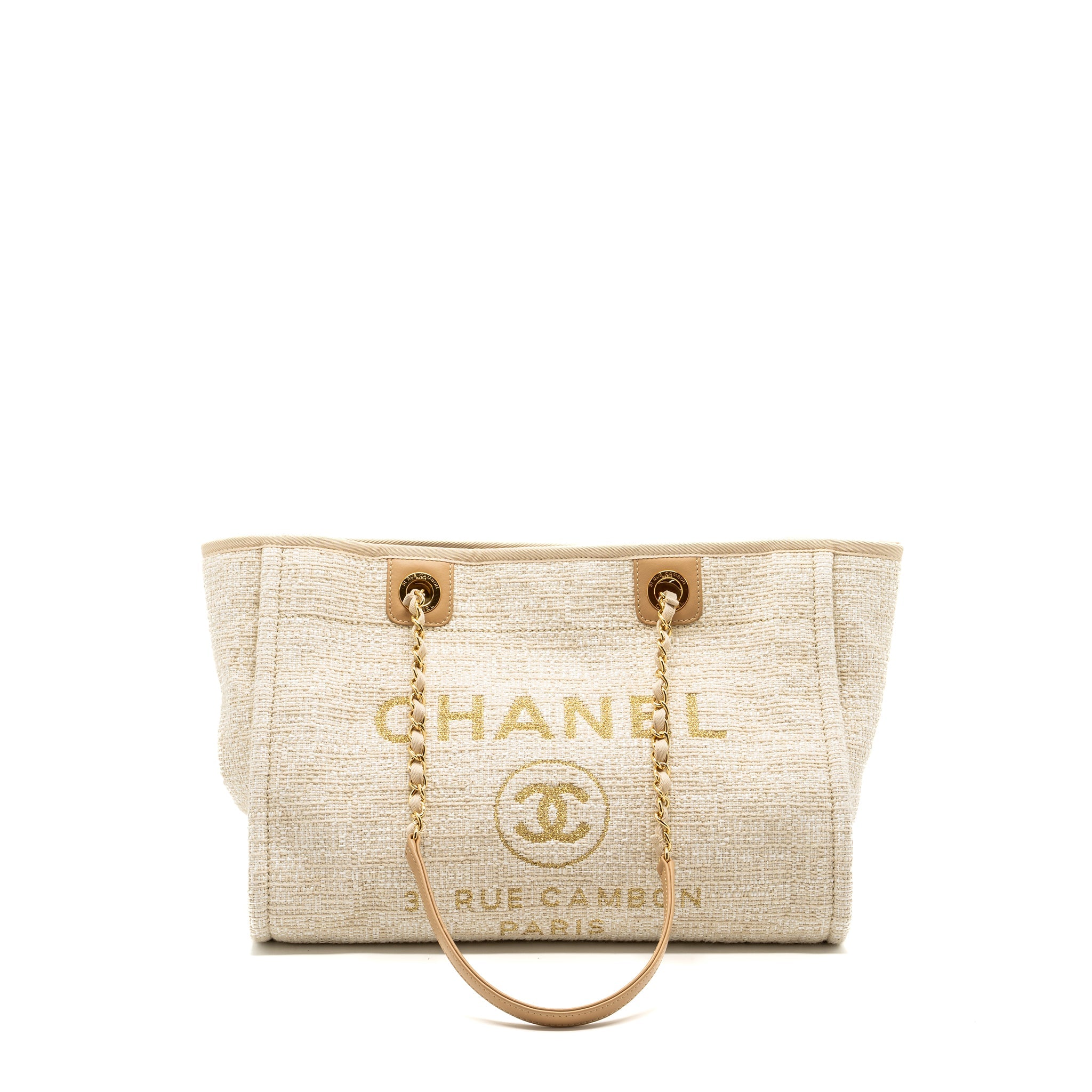 CHANEL DEAUVILLE BAG CANVAS/ LEATHER LIGHT BEIGE GHW
