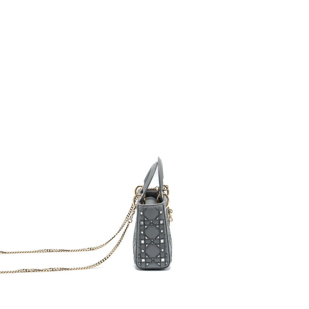 DIOR MINI LADY DIOR LIMITED EDITION LAMBSKIN GREY LGHW