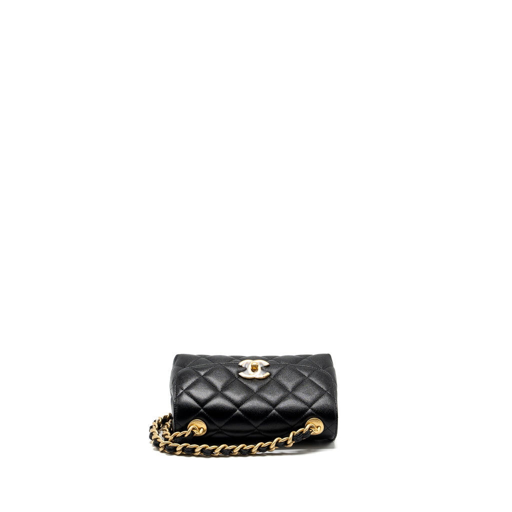CHANEL 23P QUILTED FLAP BAG WITH GIANT CHAIN CAVIAR BLACK BRUSHED GHW (MICROCHIP)