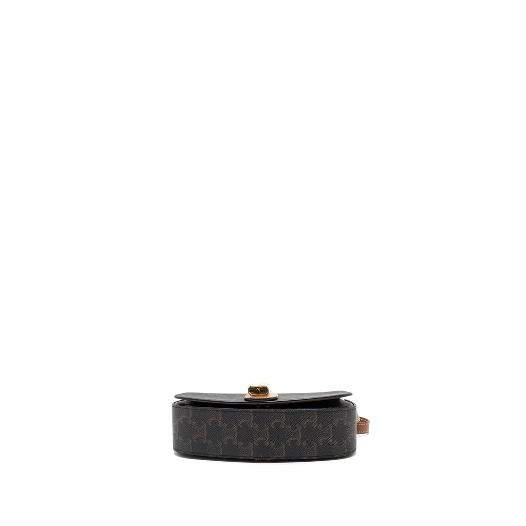 CELINE CLUTCH ON STRAP TABOU TRIOMPHE CANVAS/ CALFSKIN TAN GHW
