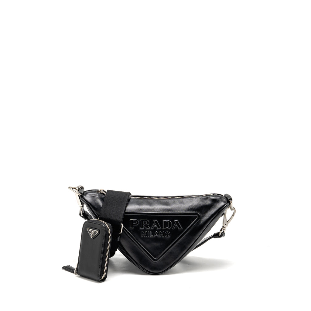 PRADA TRIANGLE SHOULDER BAG LEATHER BLACK SHW