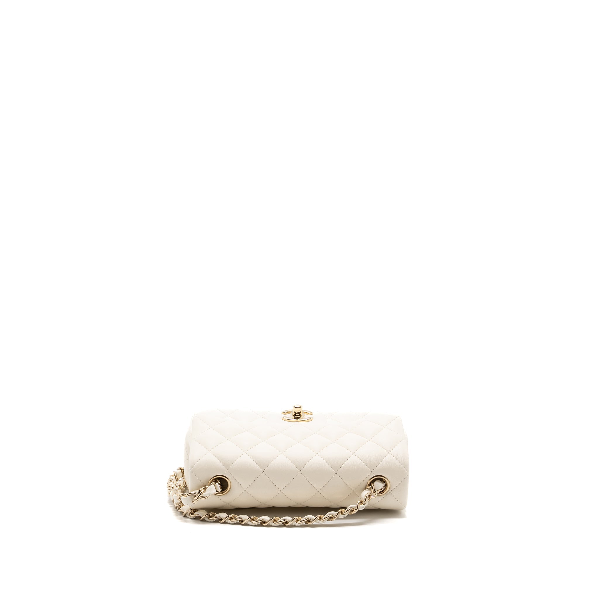 CHANEL MINI RECTANGULAR FLAP BAG LAMBSKIN WHITE LGHW (MICROCHIP)