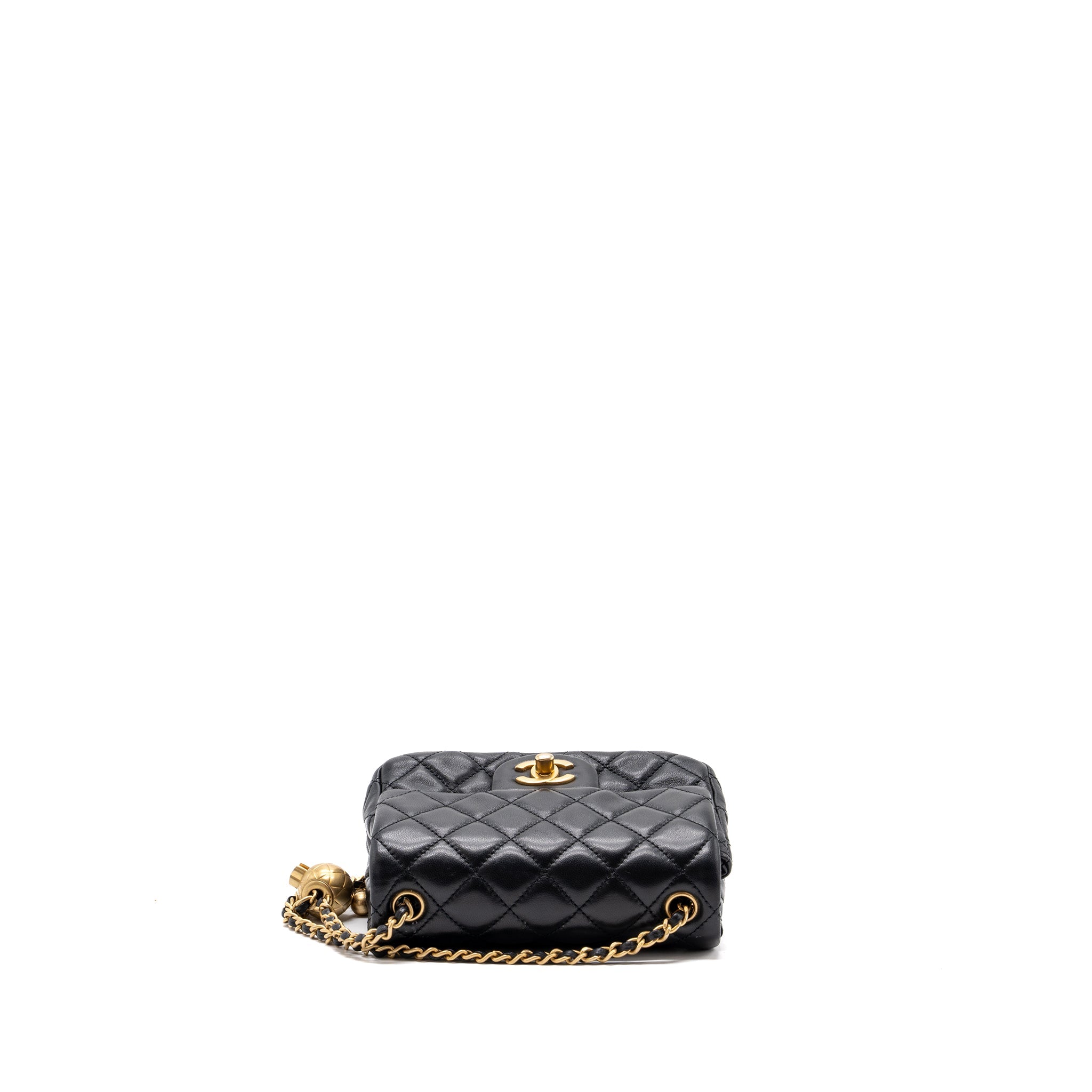 CHANEL PEARL CRUSH MINI SQUARE FLAP BAG LAMBSKIN BLACK GHW (MICROCHIP)