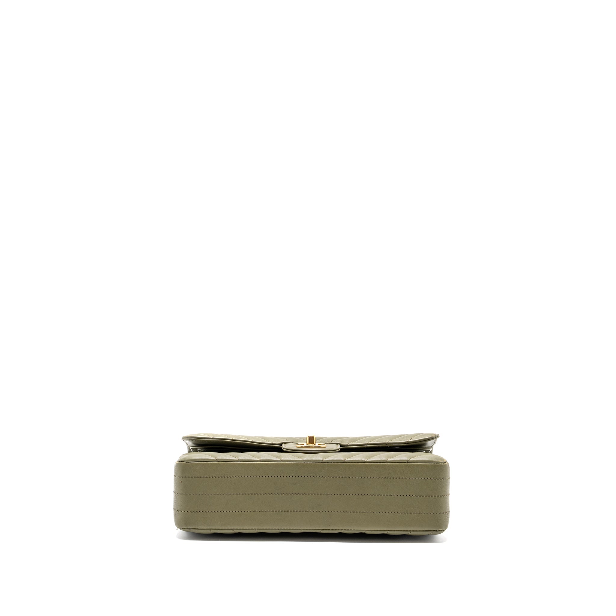 CHANEL MEDIUM CLASSIC DOUBLE FLAP BAG CHEVRON CALFSKIN GREEN GHW