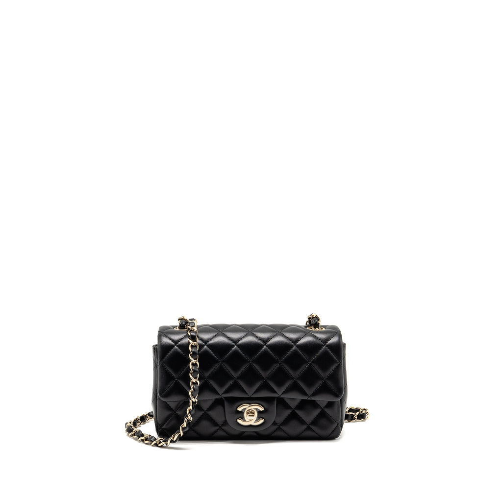 CHANEL MINI RECTANGULAR FLAP BAG LAMBSKIN BLACK LGHW (MICROCHIP)