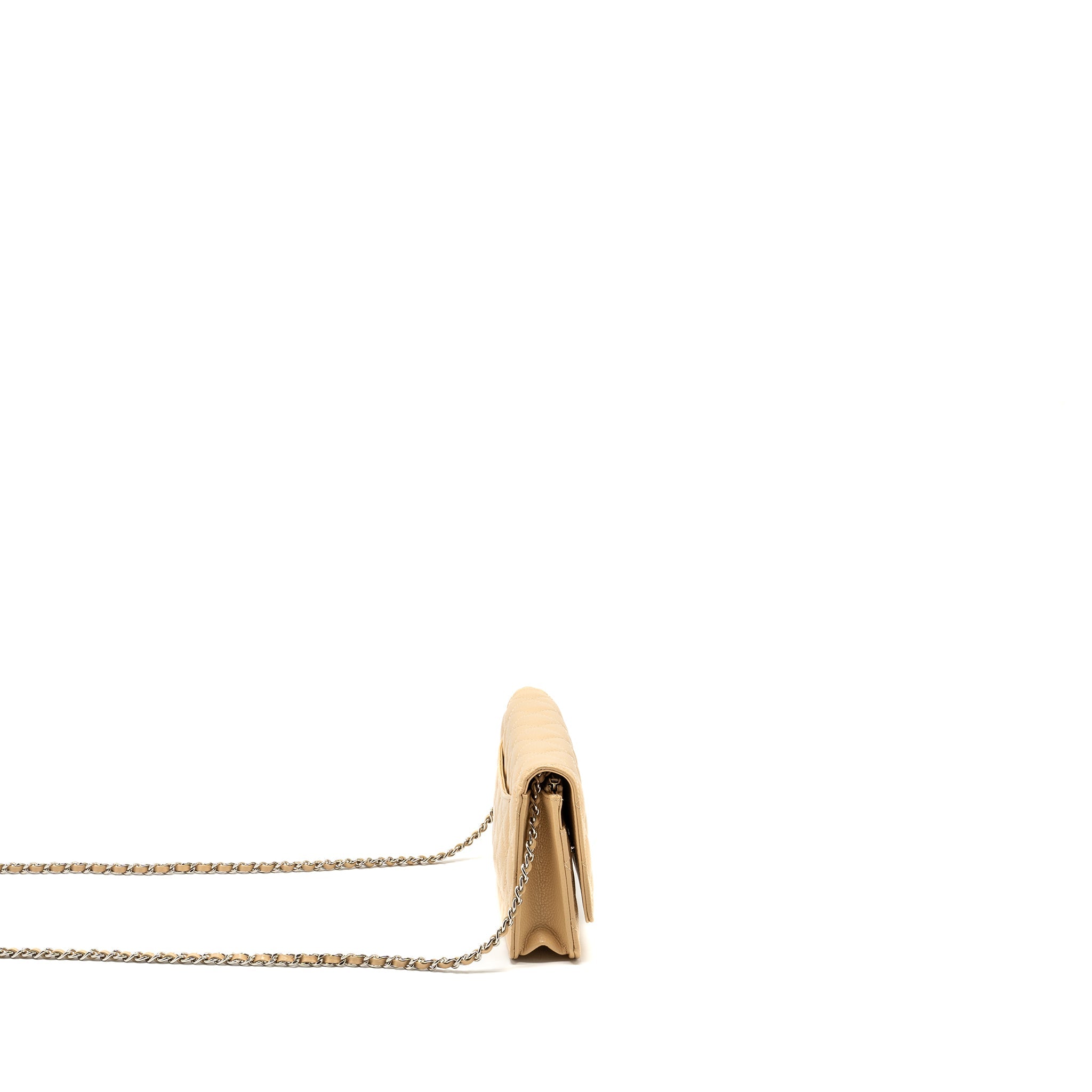 CHANEL CLASSIC WALLET ON CHAIN CAVIAR BEIGE SHW (MICROCHIP)
