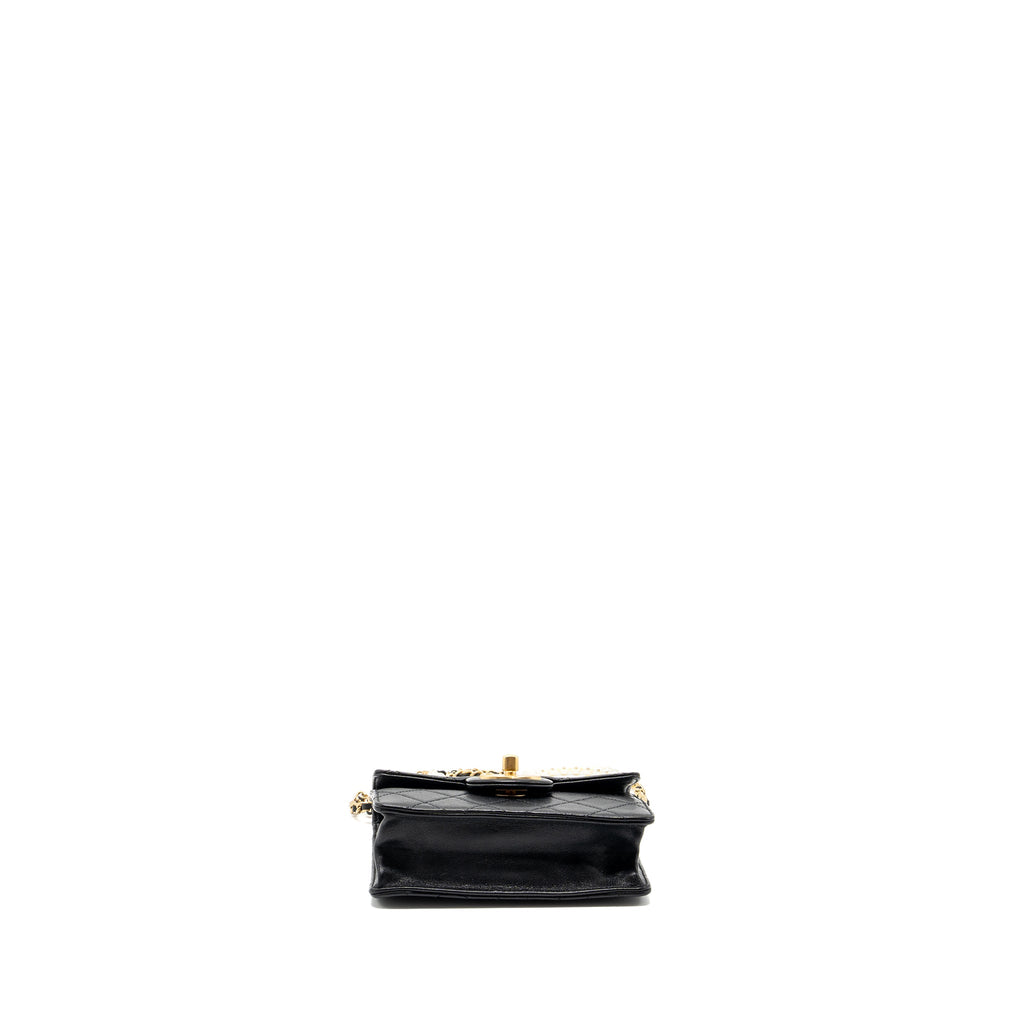 CHANEL PEARL CHAIN QUILTED VERTICAL FLAP BAG LAMBSKIN BLACK GHW