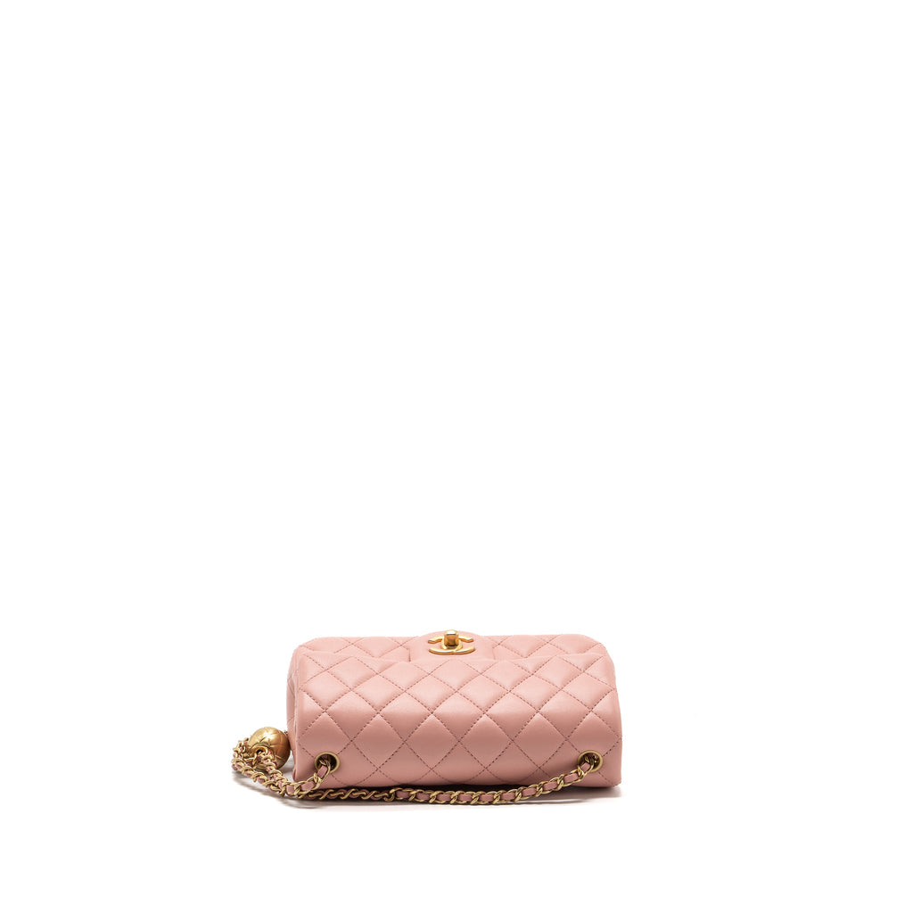 CHANEL PEARL CRUSH MINI RECTANGULAR FLAP BAG LAMBSKIN PINK GHW (MICROCHIP)