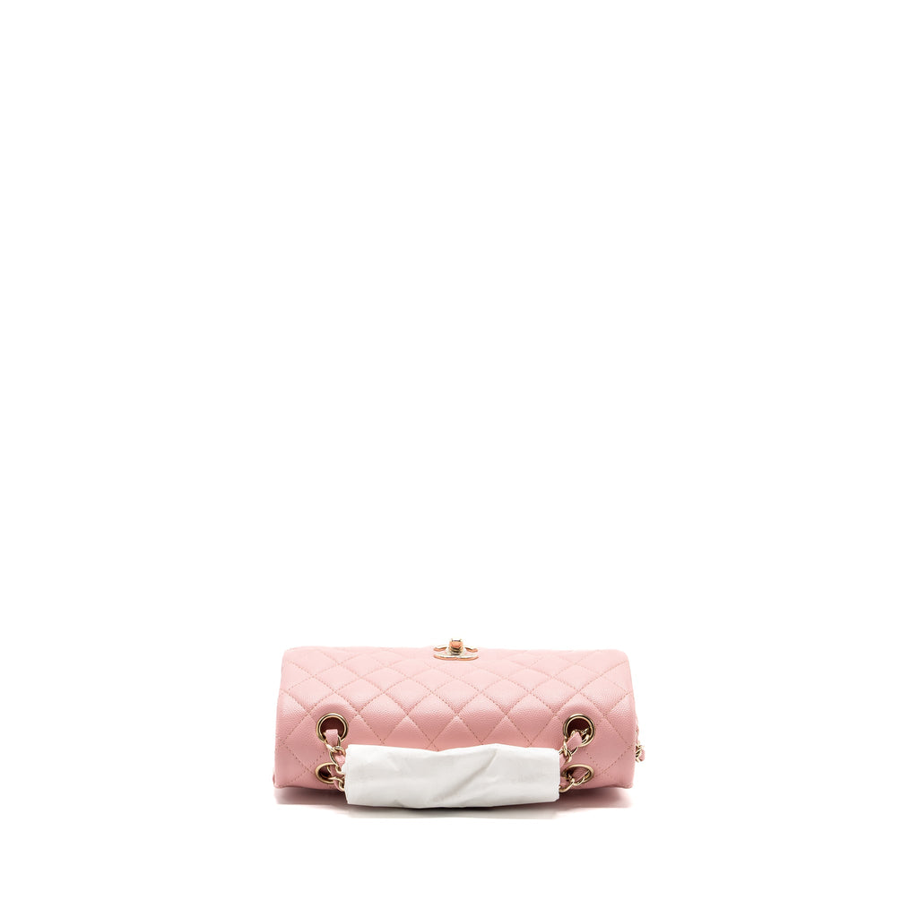 CHANEL 22C SMALL CLASSIC DOUBLE FLAP BAG CAVIAR LIGHT PINK LGHW(MICROCHIP)