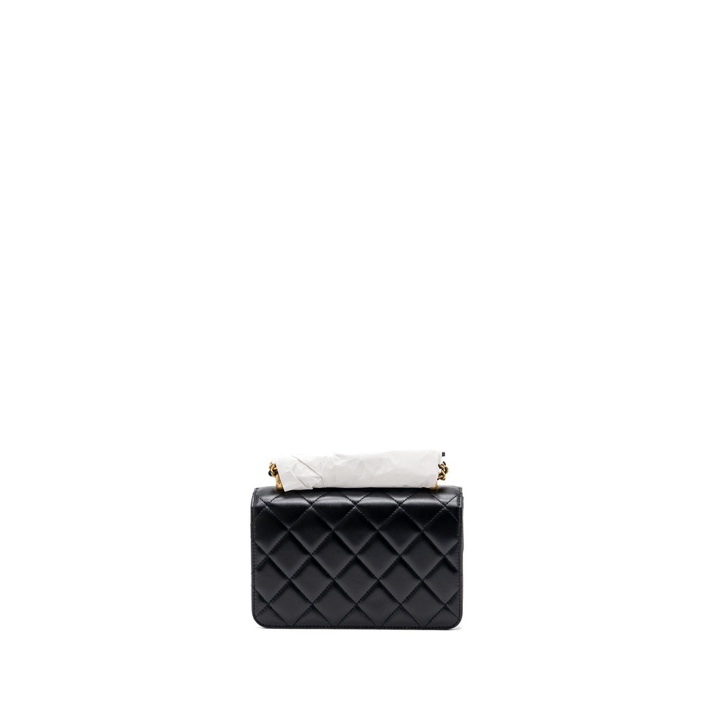 CHANEL 24C GOLD CRUSH MINI FLAP BAG CALFSKIN BLACK GHW  (MICROCHIP)