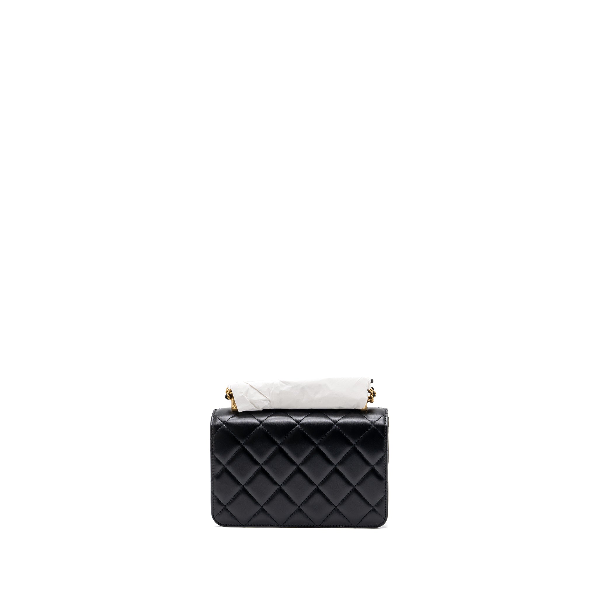 CHANEL 24C GOLD CRUSH MINI FLAP BAG CALFSKIN BLACK GHW  (MICROCHIP)