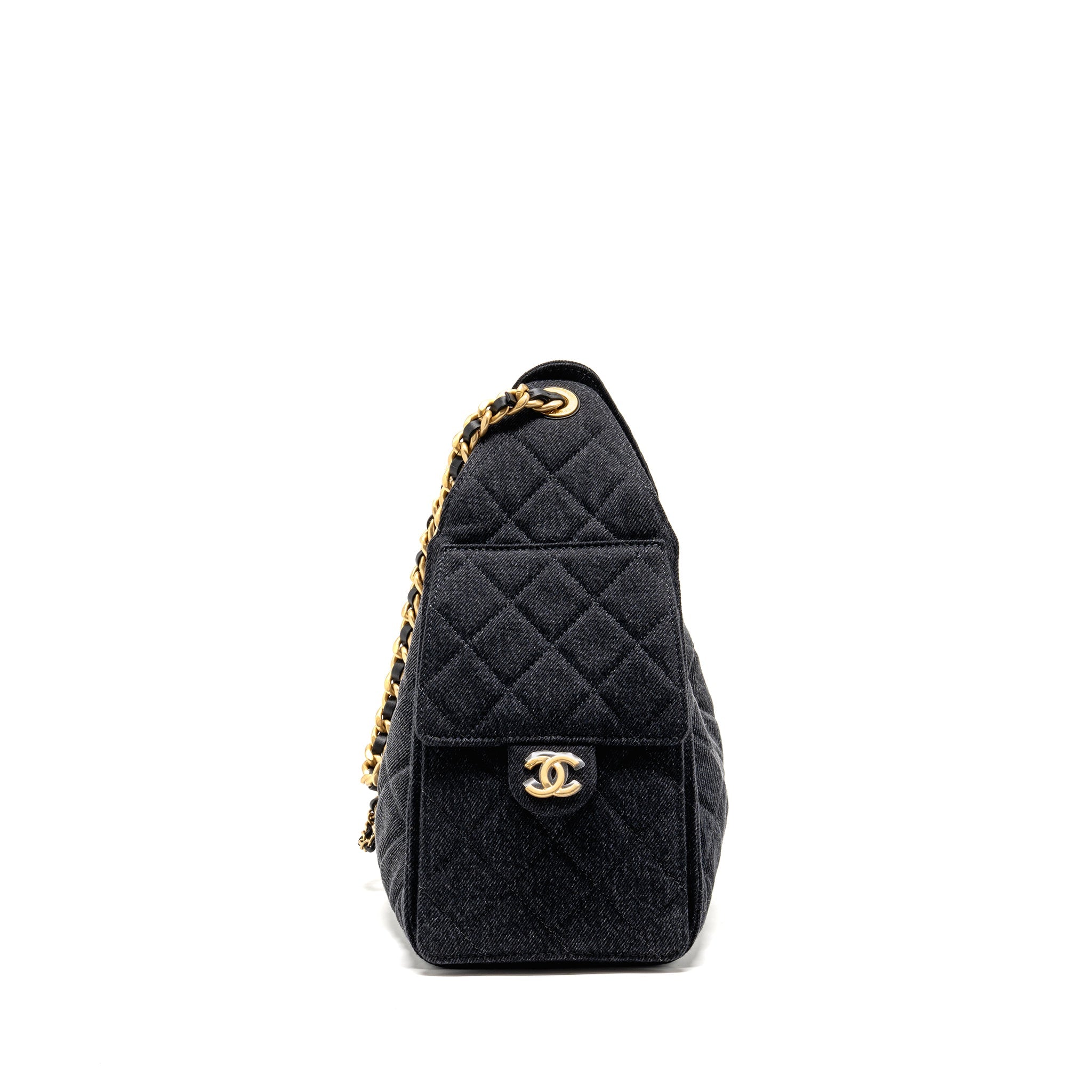 CHANEL SMALL 25 BAG WASHED DENIM BLACK GHW (MICROCHIP)