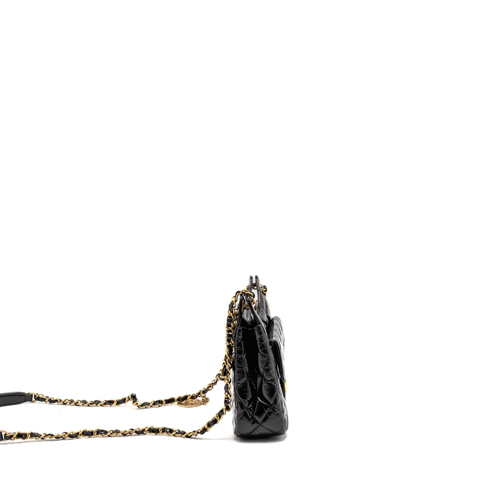 CHANEL 23P HOBO BAG SHINY CALFSKIN BLACK BRUSHED GHW(MICROCHIP)