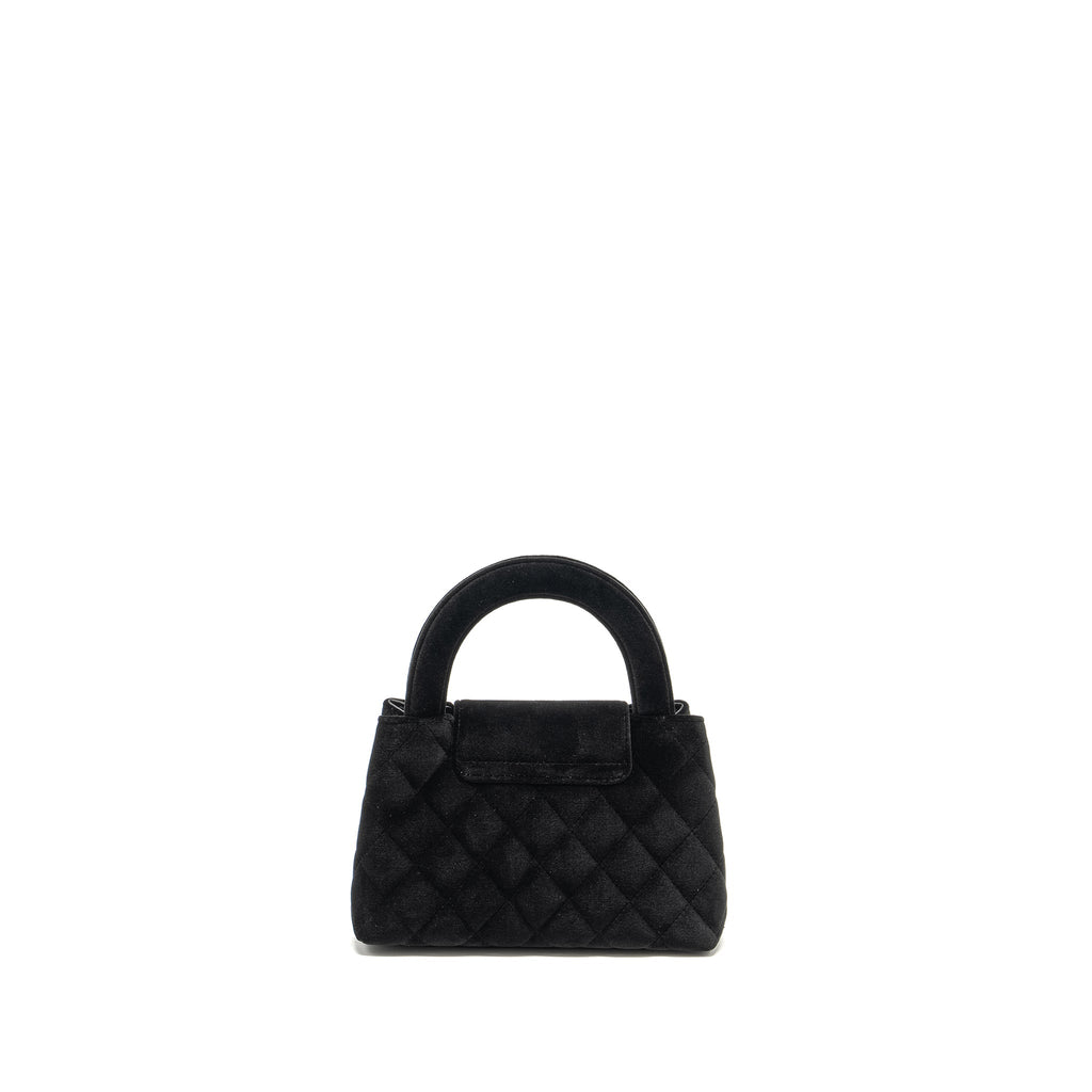 CHANEL 24A MINI SHOPPING TOTE/MINI KELLY VELVET BLACK GHW (MICROCHIP)