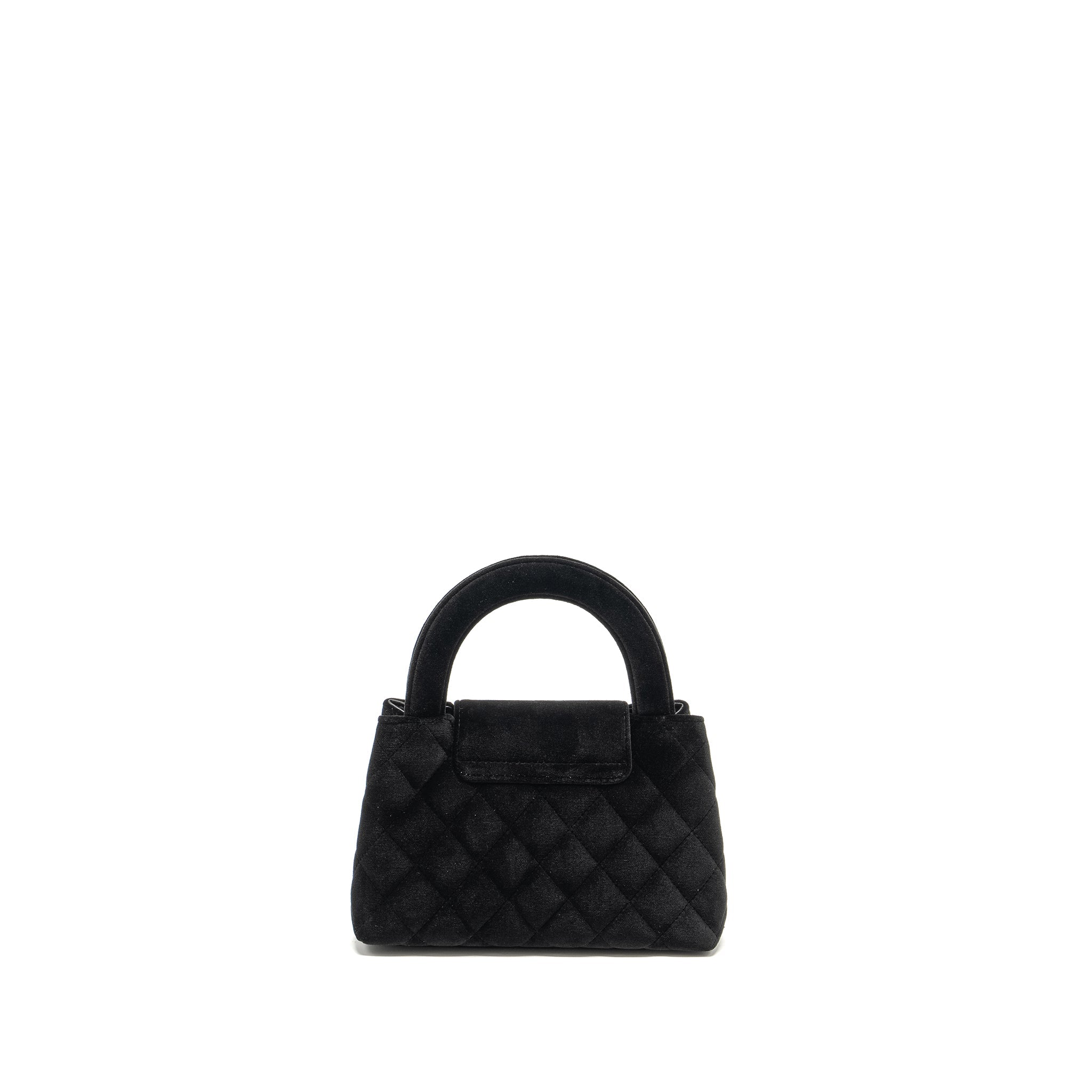 CHANEL 24A MINI SHOPPING TOTE/MINI KELLY VELVET BLACK GHW (MICROCHIP)