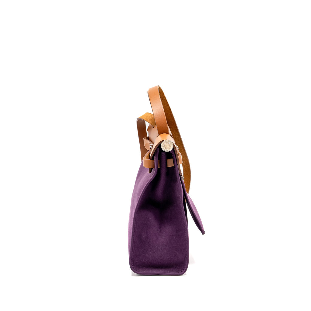 HERMES HERBAG 31 ZIP BAG CANVAS / HUNTER LEATHER CASSIS PURPLE SHW