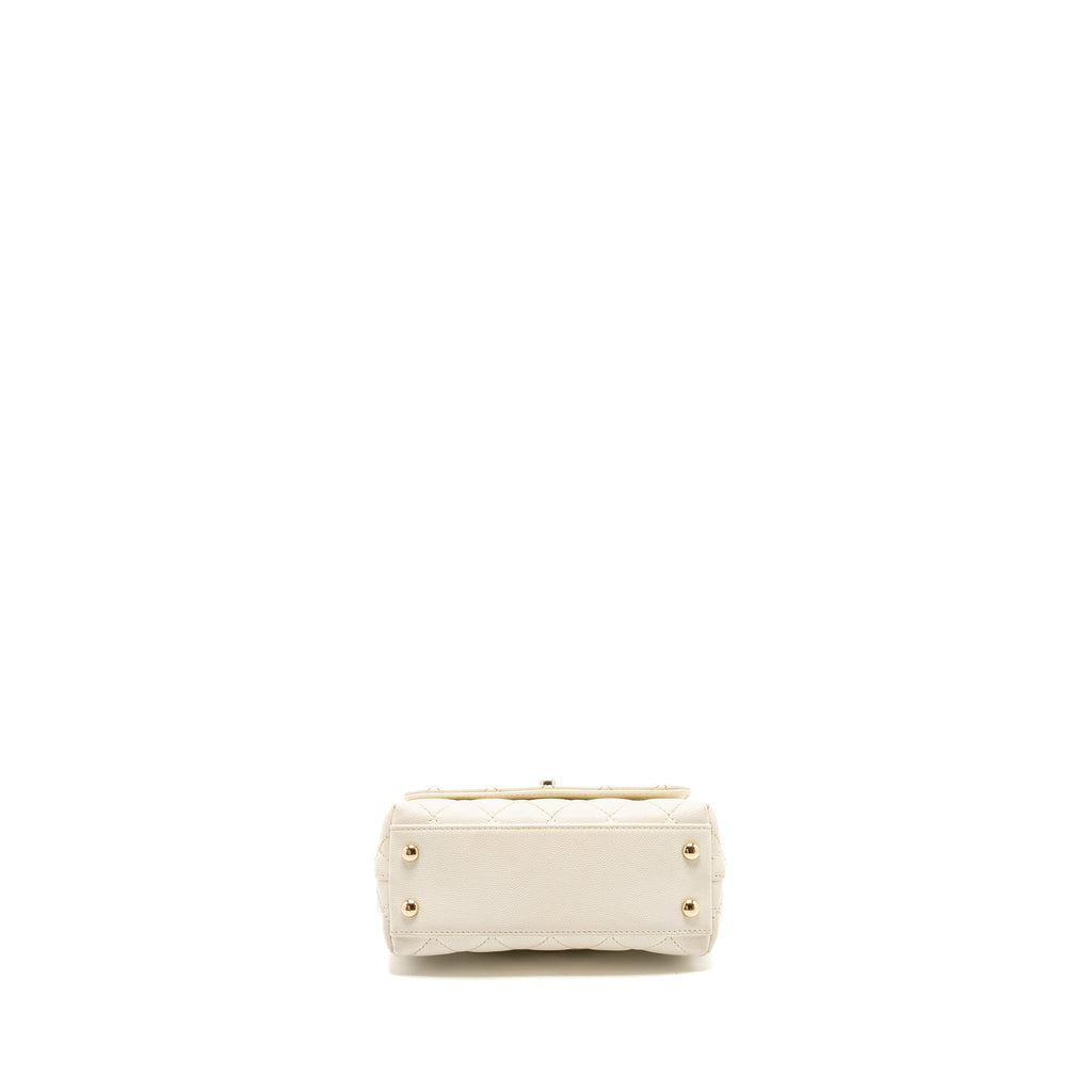 CHANEL MINI COCO HANDLE CAVIAR WHITE LGHW (MICROCHIP)