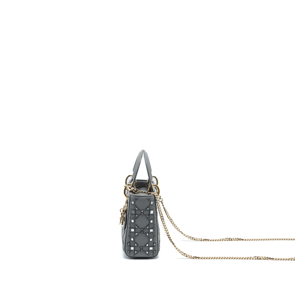 DIOR MINI LADY DIOR LIMITED EDITION LAMBSKIN GREY LGHW