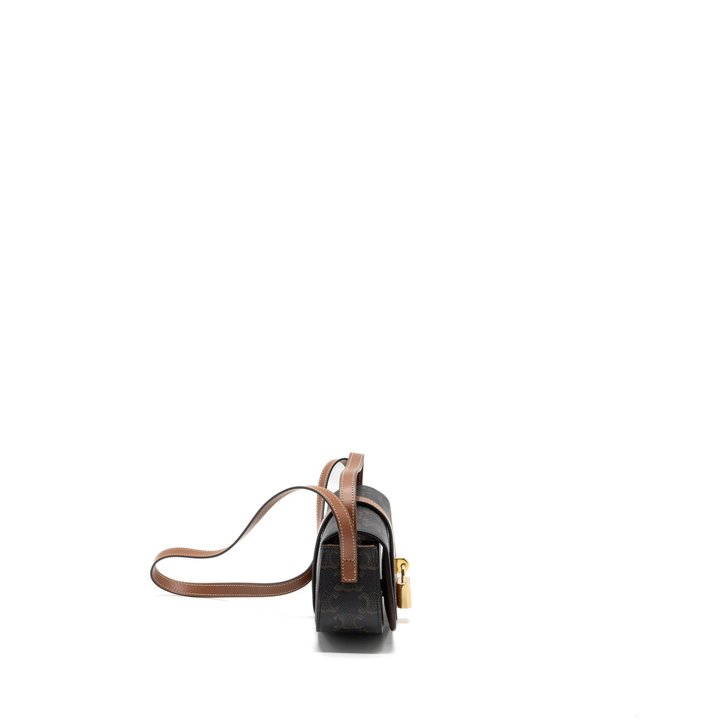 CELINE CLUTCH ON STRAP TABOU TRIOMPHE CANVAS/ CALFSKIN TAN GHW