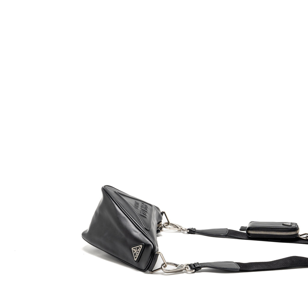 PRADA TRIANGLE SHOULDER BAG LEATHER BLACK SHW