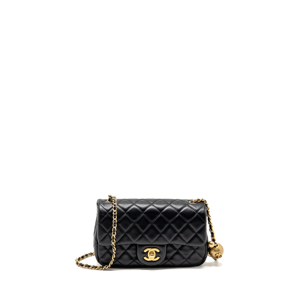 CHANEL PEARL CRUSH MINI RECTANGULAR FLAP BAG LAMBSKIN BLACK GHW (MICROCHIP)