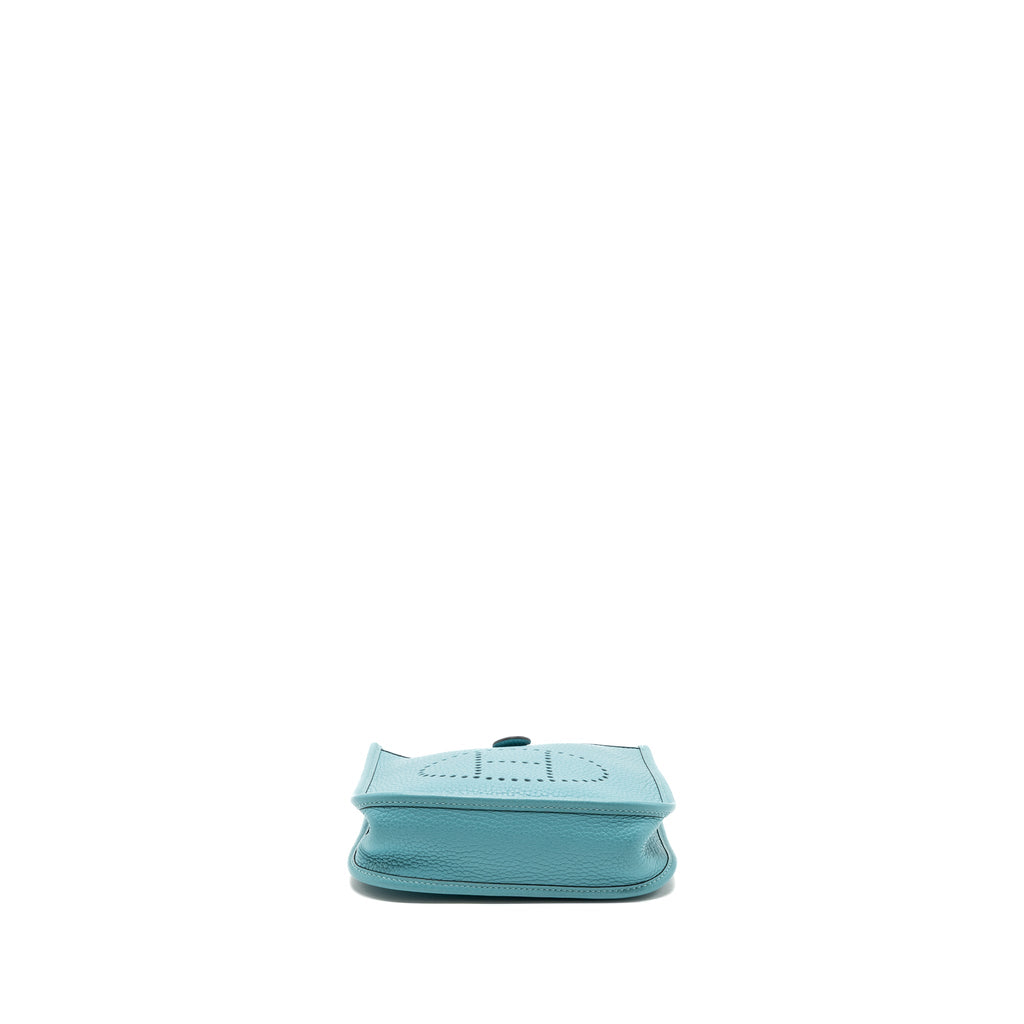 HERMES MINI EVELYNE CLEMENCE BLUE SAINT CYR WITH MULTICOLOR STRAP SHW