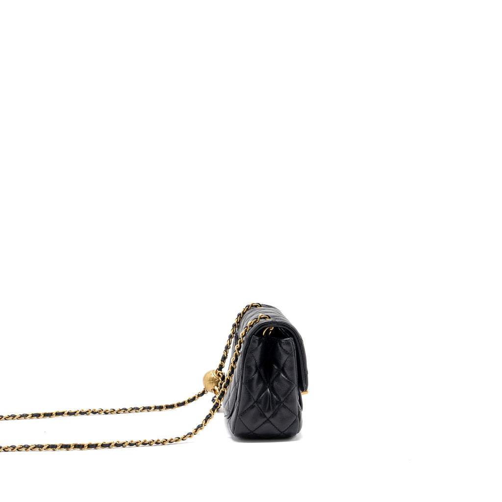 CHANEL PEARL CRUSH MINI SQUARE FLAP BAG LAMBSKIN BLACK GHW (MICROCHIP)