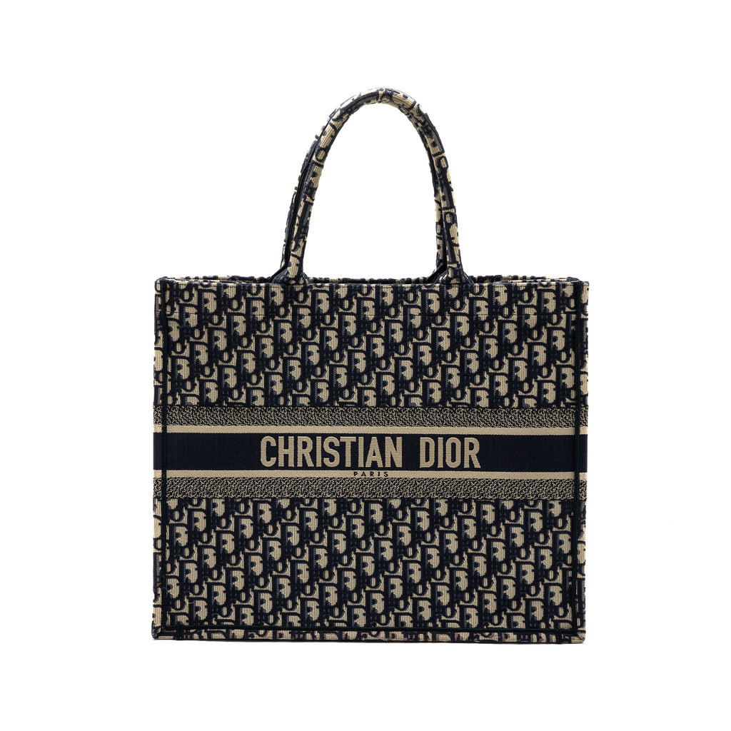 DIOR LARGE BOOK TOTE BLUE DIOR OBLIQUE EMBROIDERY