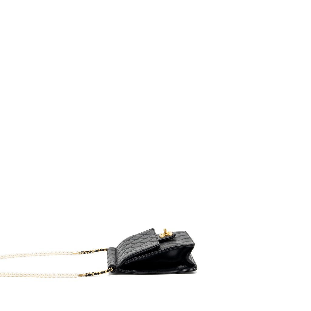 CHANEL PEARL CHAIN QUILTED VERTICAL FLAP BAG LAMBSKIN BLACK GHW